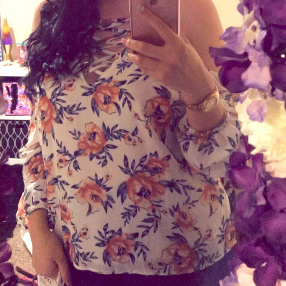 White top with flower print